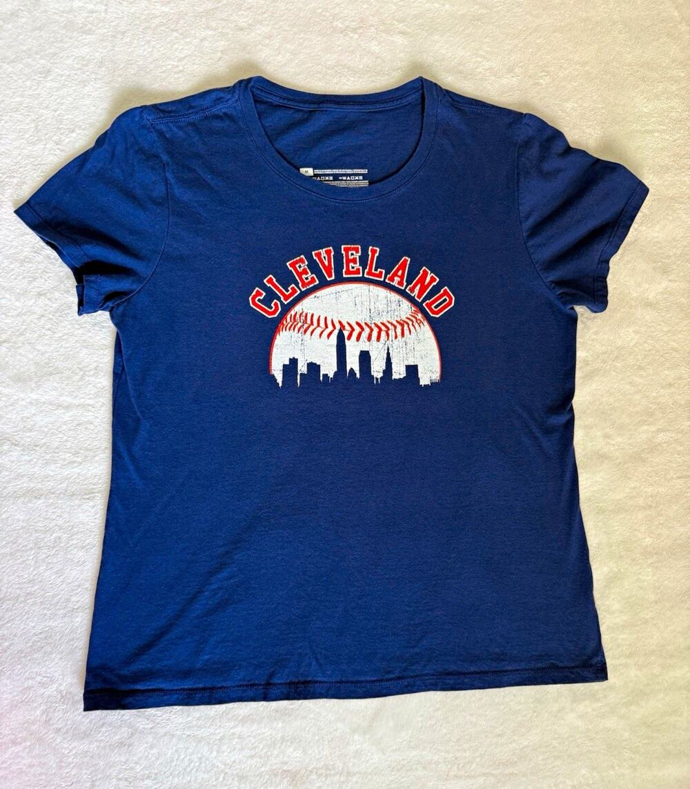Women's Blue Cleveland Graphic Print 100% Cotton Tee Shirt Size M